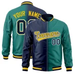 Custom White Dark Gray Full-Zip Gradient Fashion Letterman Bomber Jacket