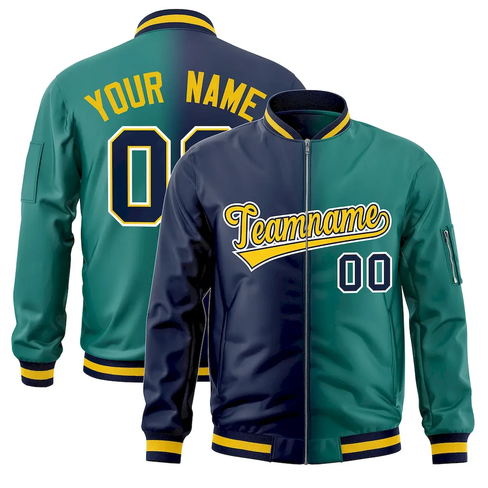 Custom White Dark Gray Full-Zip Gradient Fashion Letterman Bomber Jacket