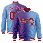 Custom Purple Gray Full-Zip Gradient Fashion Letterman Bomber Jacket