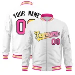 Custom White Full-Zip Gradient Fashion Letterman Bomber Jacket