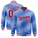 Custom Light Blue Full-Zip Gradient Fashion Letterman Bomber Jacket