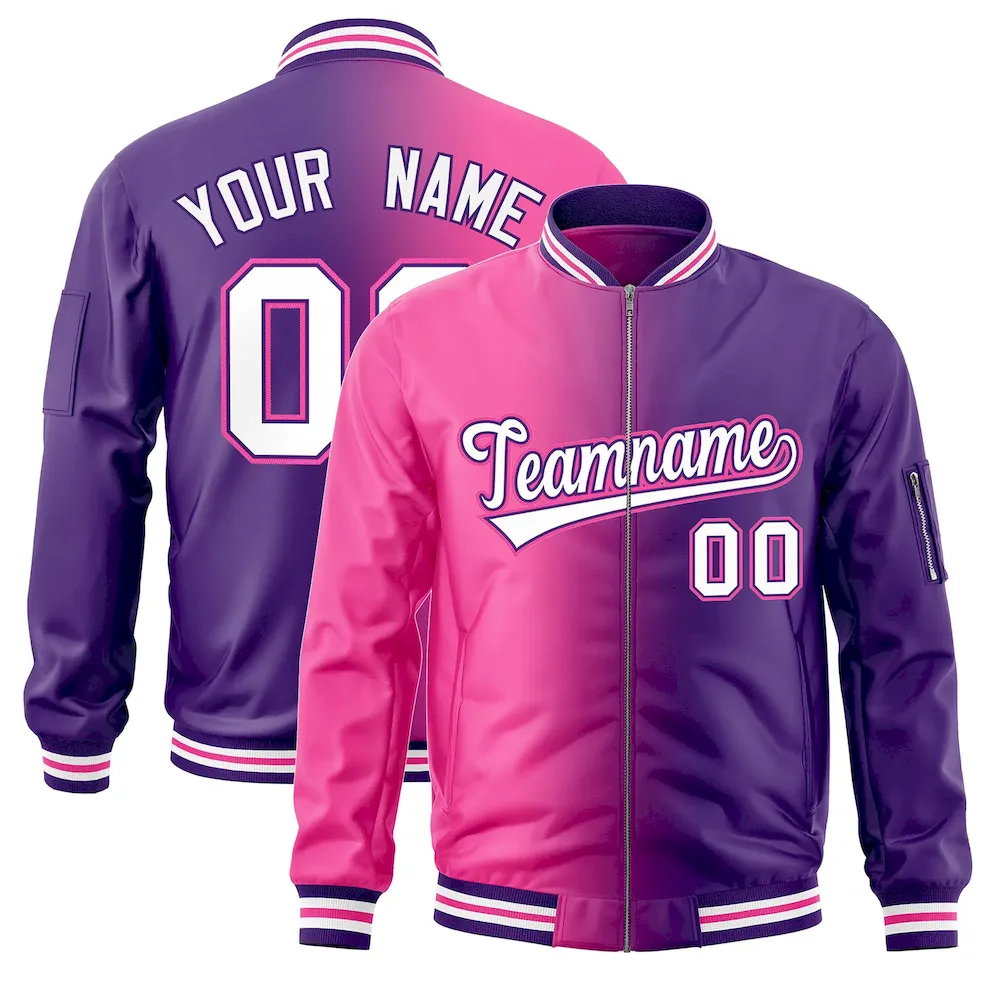 Custom Powder Blue Orange Full-Zip Gradient Fashion Letterman Bomber Jacket