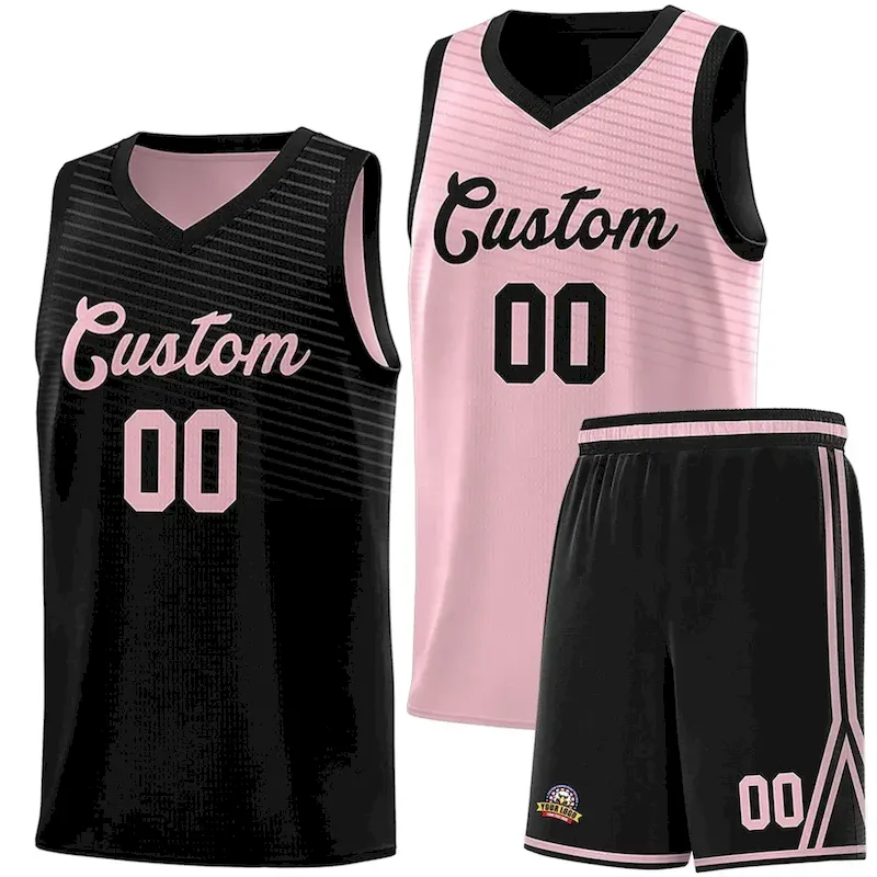 Custom Black Pink Chest Slash Patttern Double Side Sports Uniform Basketball Jersey