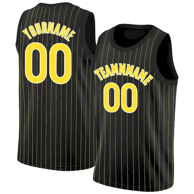Custom Black Yellow-White Stripe Fashion Tops Breathable Basketball Jersey