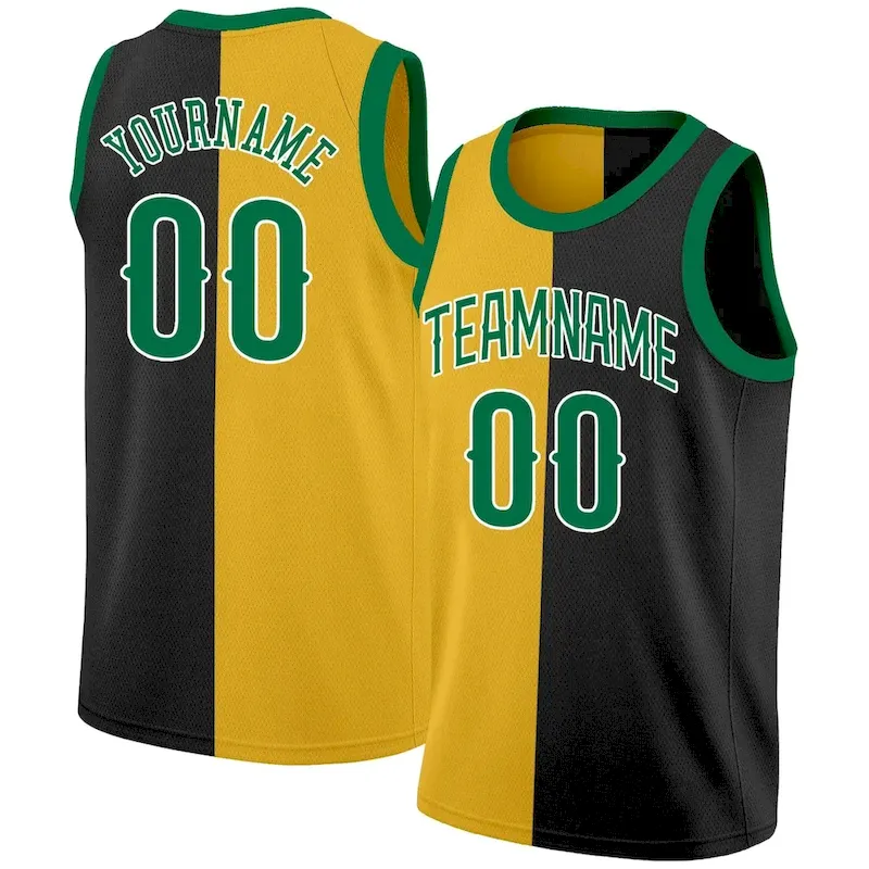 Custom Black Yellow-Green Split Fashion Tops Basketball Jersey