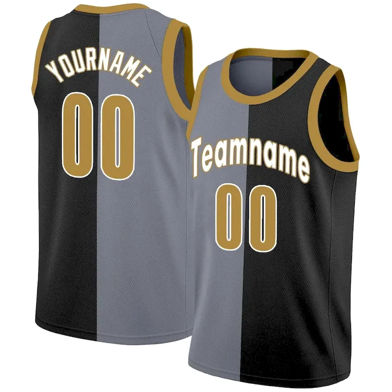 Custom Black Yellow-White Split Fashion Tops Basketball Jersey
