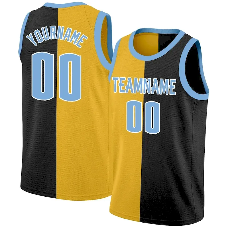 Custom Yellow Black Split Fashion Tops Basketball Jersey