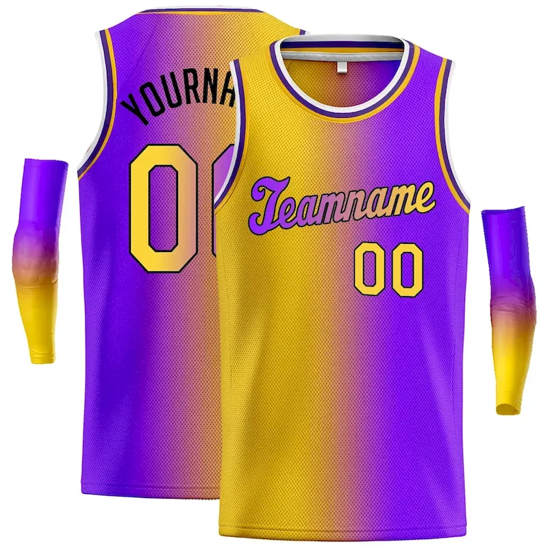 Custom Yellow Purple Black-Purple Gradient Fashion Tops Tilted Basketball Jersey