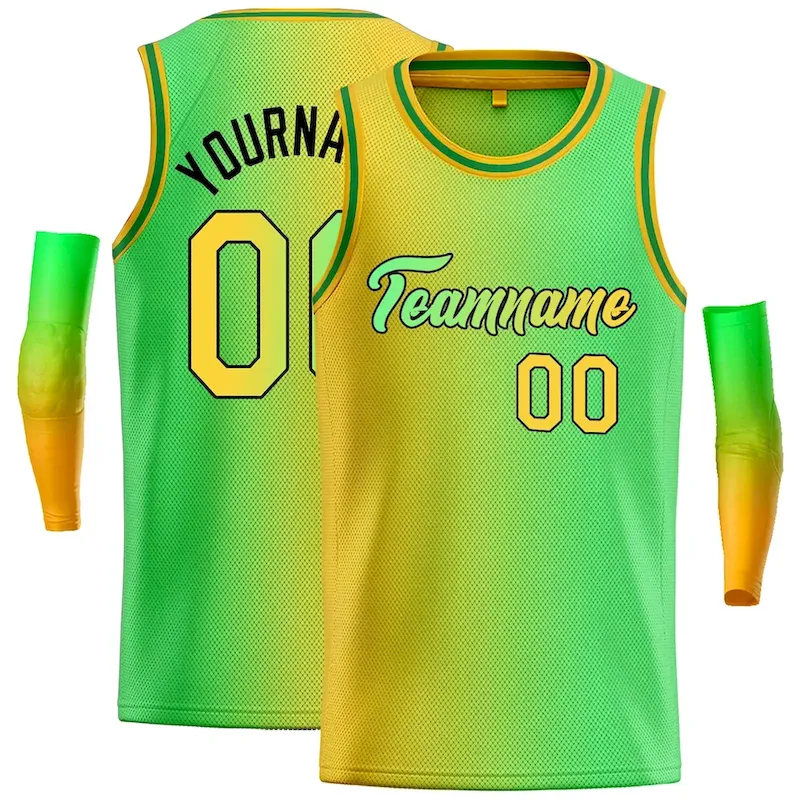 Custom Yellow Neon Green-Black Gradient Fashion Tops Heal Basketball Jersey