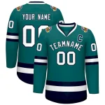 Custom Teal White-Navy Classic Style Hockey Jersey