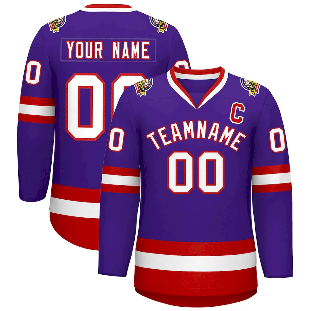 Custom Purple White-Red Classic Style Hockey Jersey
