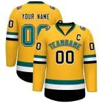 Custom Gold Navy White-Powder Blue Classic Style Hockey Jersey