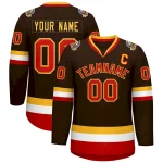 Custom Brown Red-Gold Classic Style Hockey Jersey