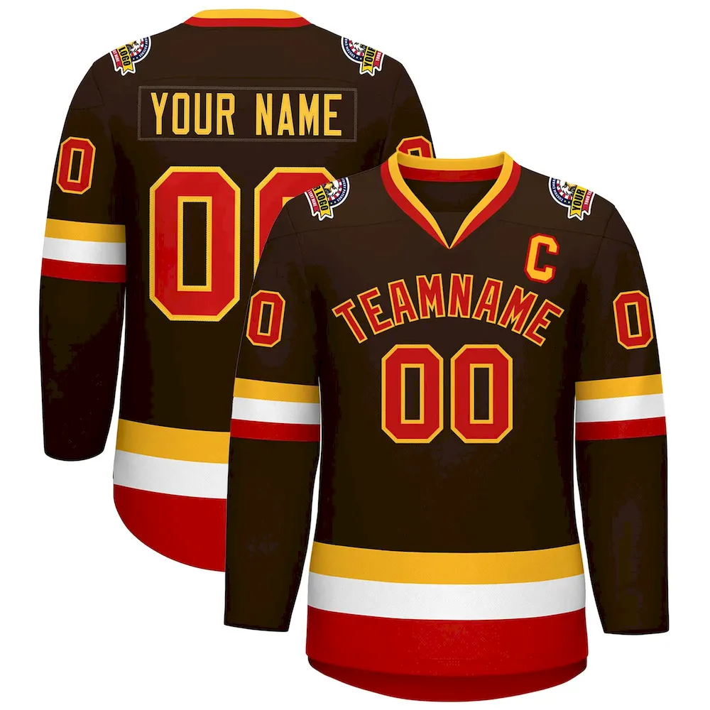 Custom Brown Red-Gold Classic Style Hockey Jersey