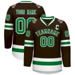 Custom Brown Kelly Green-White Classic Style Hockey Jersey