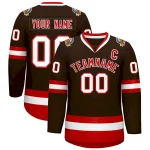 Custom Brown Red-White Classic Style Hockey Jersey