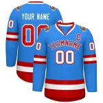 Custom Powder Blue Red-White Classic Style Hockey Jersey