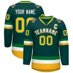 Custom Midnight Green White Kelly Green-Gold Classic Style Hockey Jersey