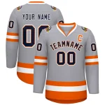Custom Gray Navy Orange-White Classic Style Hockey Jersey