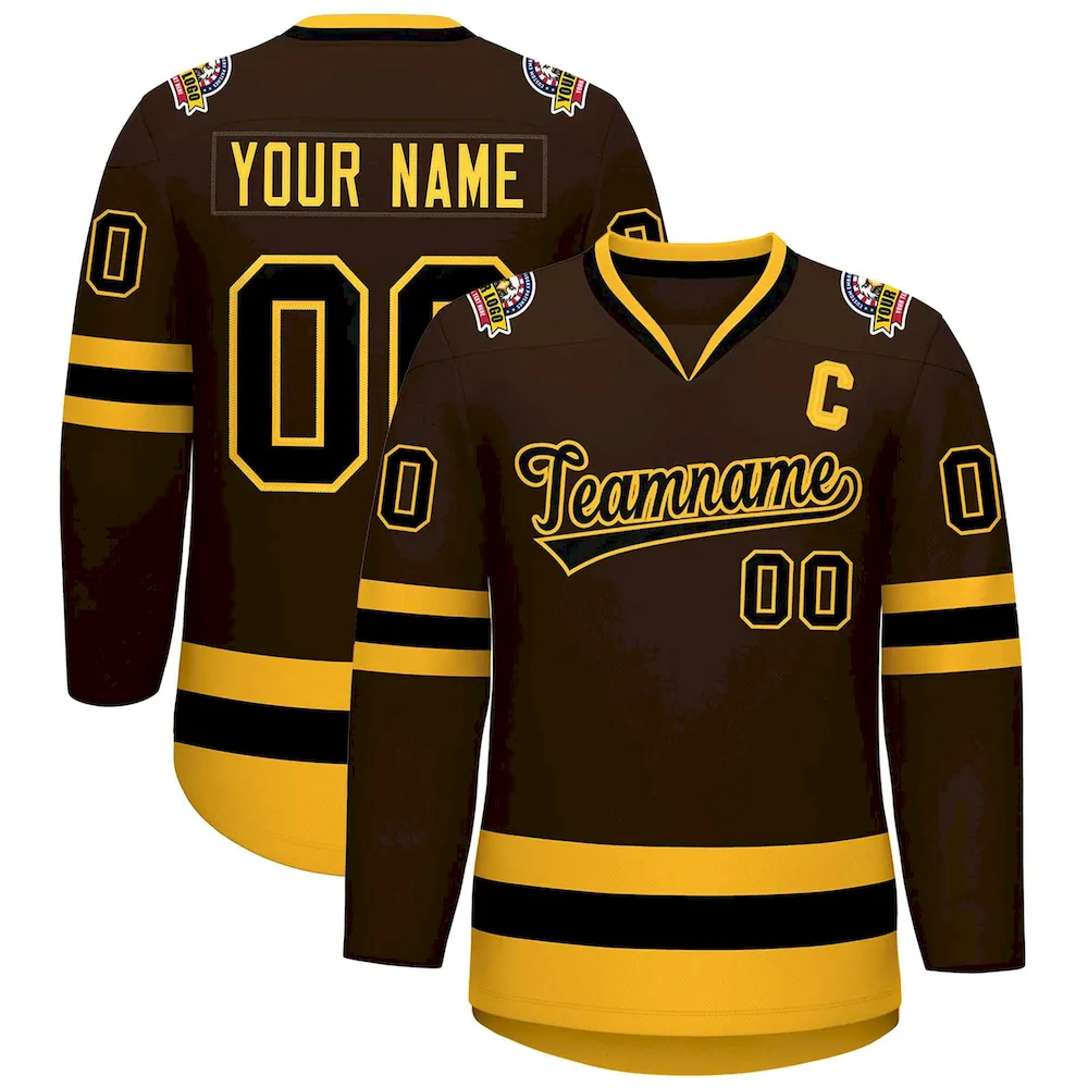 Custom Brown Black-Gold Classic Style Hockey Jersey