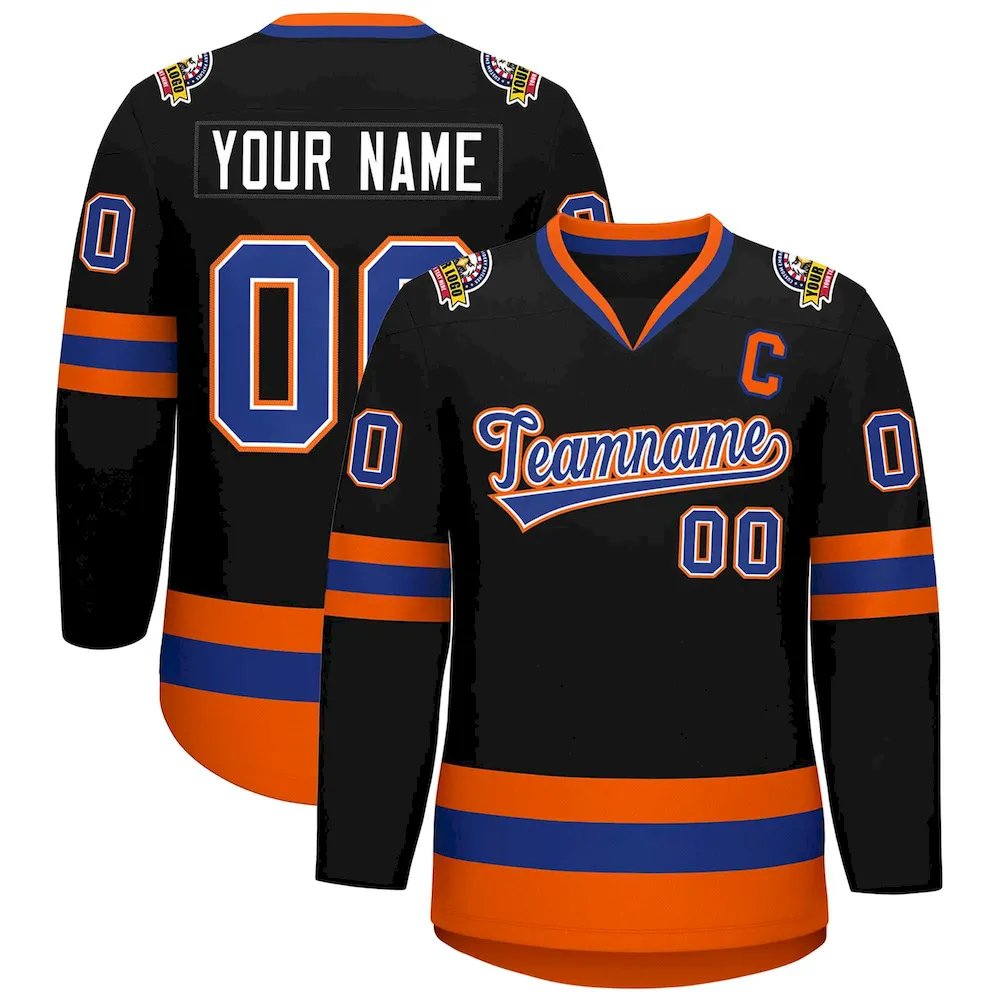 Custom Black Red-Gold Classic Style Hockey Jersey