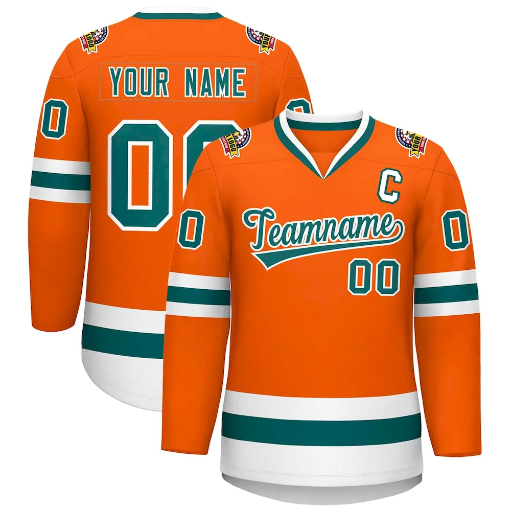Custom Orange Aqua-White Classic Style Hockey Jersey