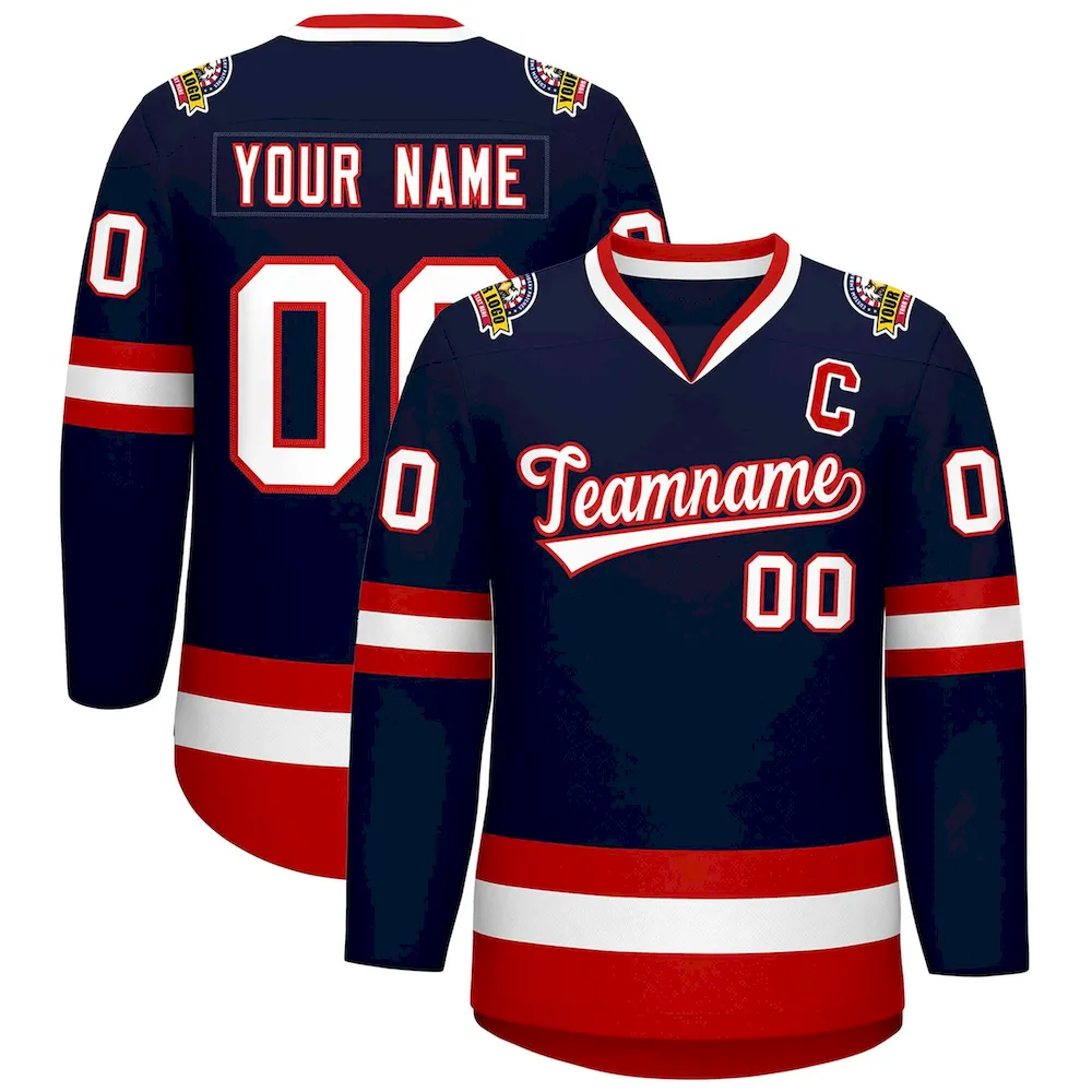 Custom Navy White-Red Classic Style Hockey Jersey