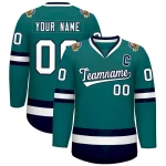 Custom Teal White-Navy Classic Style Hockey Jersey