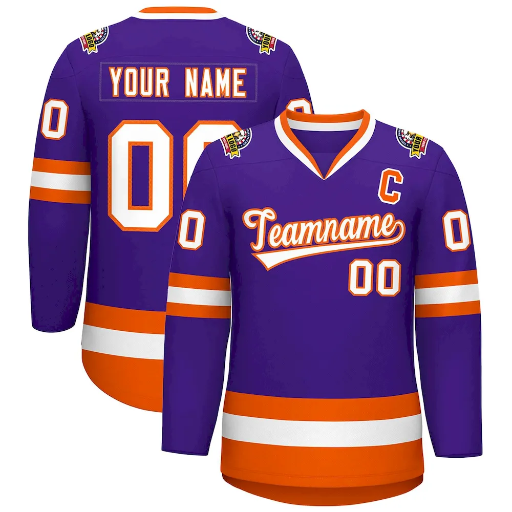 Custom Purple White-Orange Classic Style Hockey Jersey