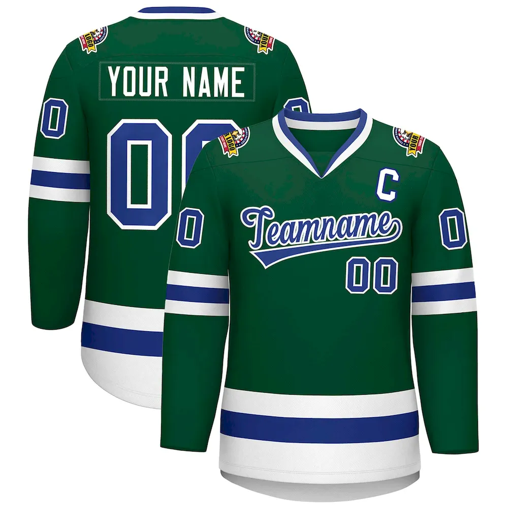 Custom Green Gray-White Classic Style Hockey Jersey