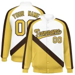 Custom Gold Crimson Raglan Sleeves Varsity Full-Snap Letterman Baseball Jacket