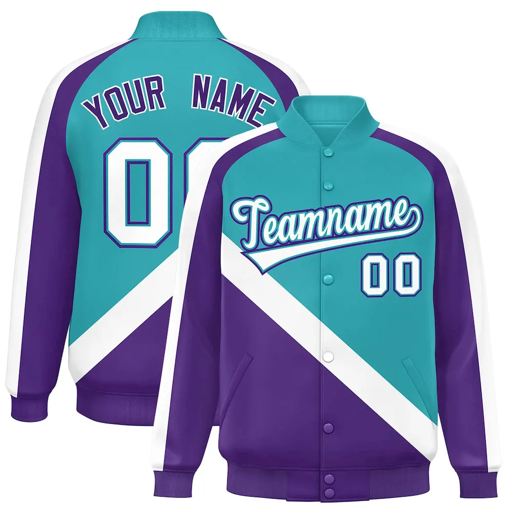 Custom Purple Black Raglan Sleeves Full-Snap Varsity Personalized Letterman Baseball Coats Jacket