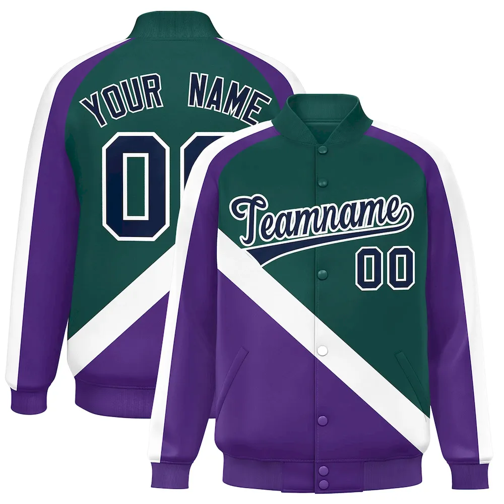 Custom Black Powder Blue Raglan Sleeves Full-Snap Varsity Personalized Letterman Baseball Coats Jacket