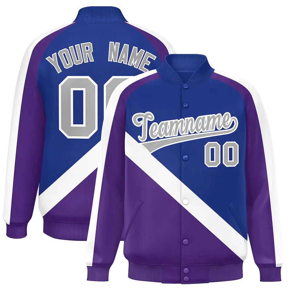 Custom Black Royal Raglan Sleeves Full-Snap Varsity Personalized Letterman Baseball Coats Jacket