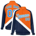 Custom Orange Midnight Green Full-Snap Varsity Raglan Sleeves Letterman Baseball Jacket