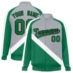 Custom Gray Kelly Green Raglan Sleeves Varsity Full-Snap Letterman Baseball Jacket