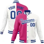 Custom Light Blue Red-Navy Varsity Full-Snap Letterman Two Tone Split Fashion Jacket