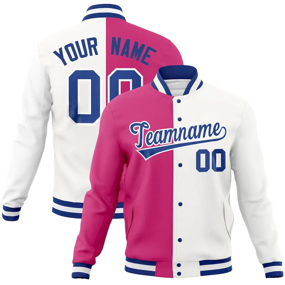 Custom Light Blue Red-Navy Varsity Full-Snap Letterman Two Tone Split Fashion Jacket
