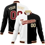 Custom White Black-Crimson Varsity Full-Snap Letterman Two Tone Split Fashion Jacket