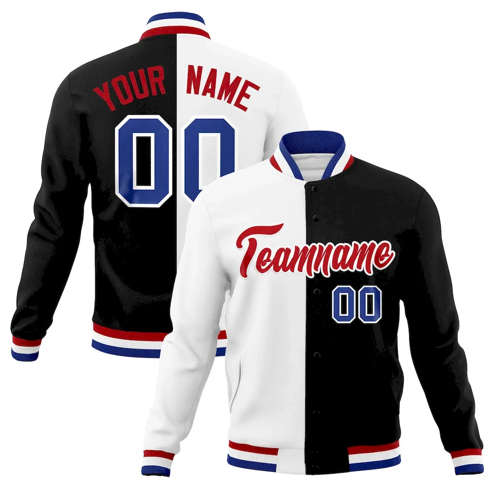 Custom Black White-Black Raglan Sleeves Varsity Full-Snap Letterman Jacket