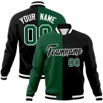 Custom Green Black-Black Varsity Full-Snap Letterman Two Tone Split Fashion Jacket