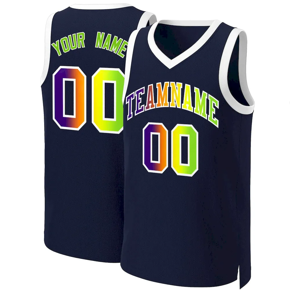 Custom Navy Yellow-White Classic Gradient Fashion Tops Basketball Jersey