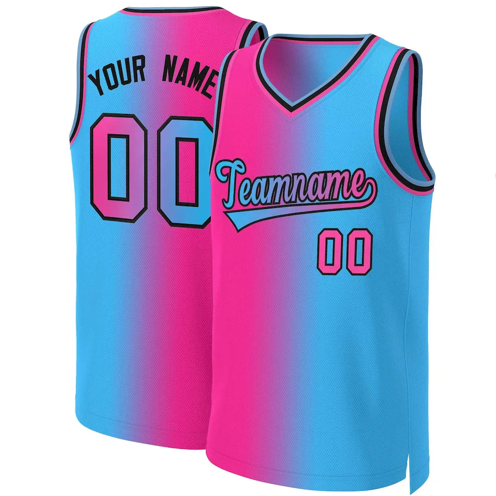 Custom Pink Yellow-Black Gradient Fashion Tops Basketball Jersey