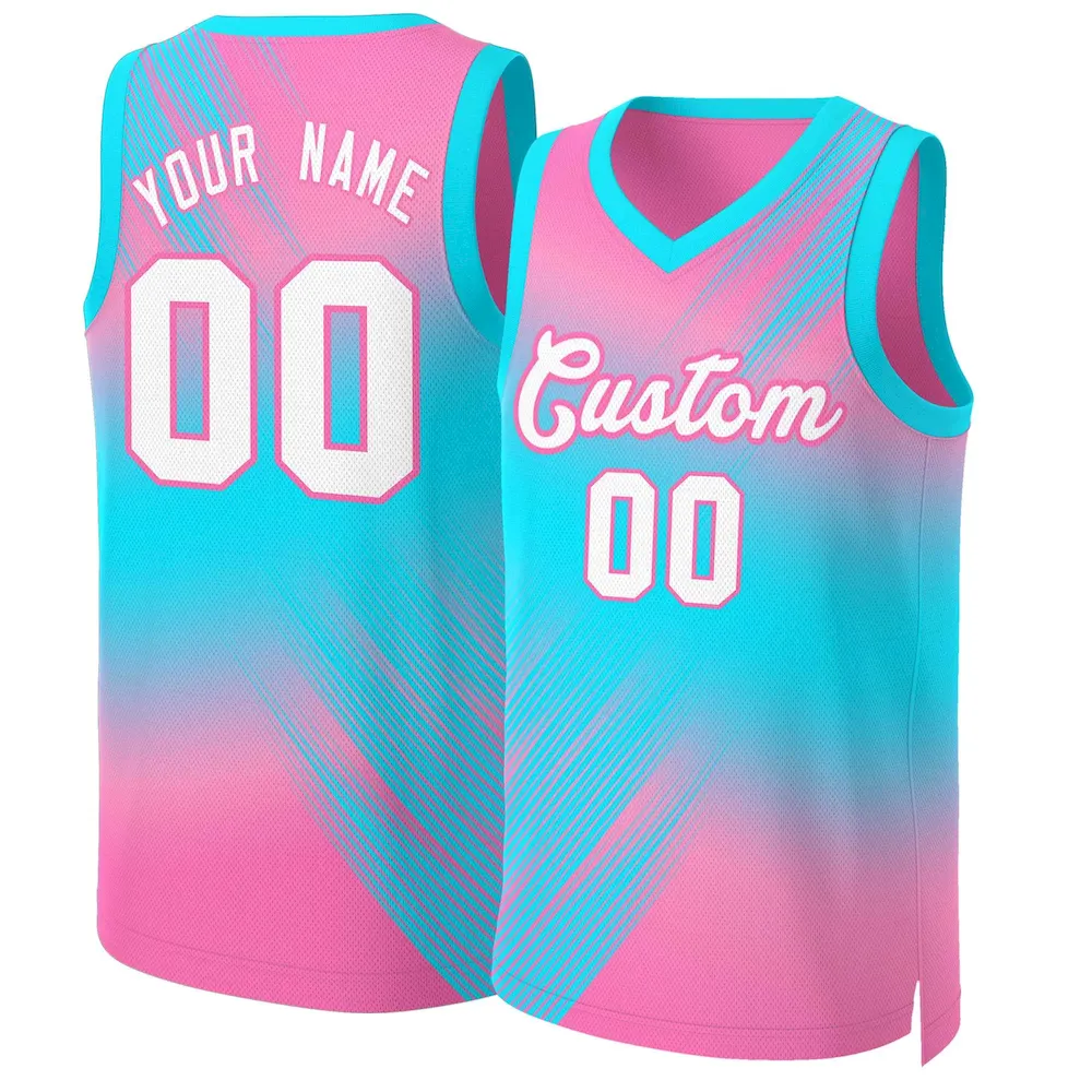 Custom Pink White-Pink Gradient Fashion Tops Slash Basketball Jersey