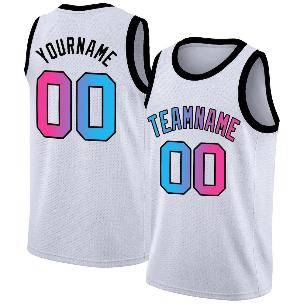 Custom White Pink-Black Gradient Fashion Tops Basketball Jersey