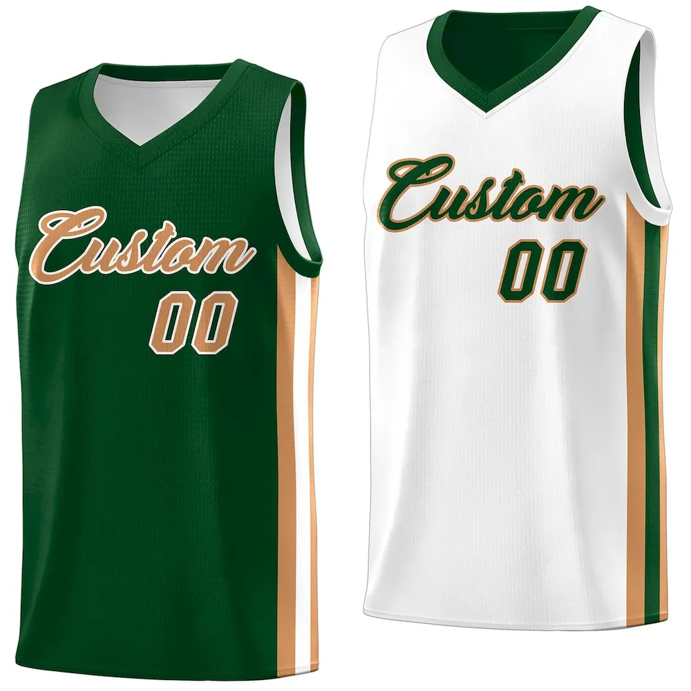 Custom Green White-Khaki Double Side Tops Basketball Jersey