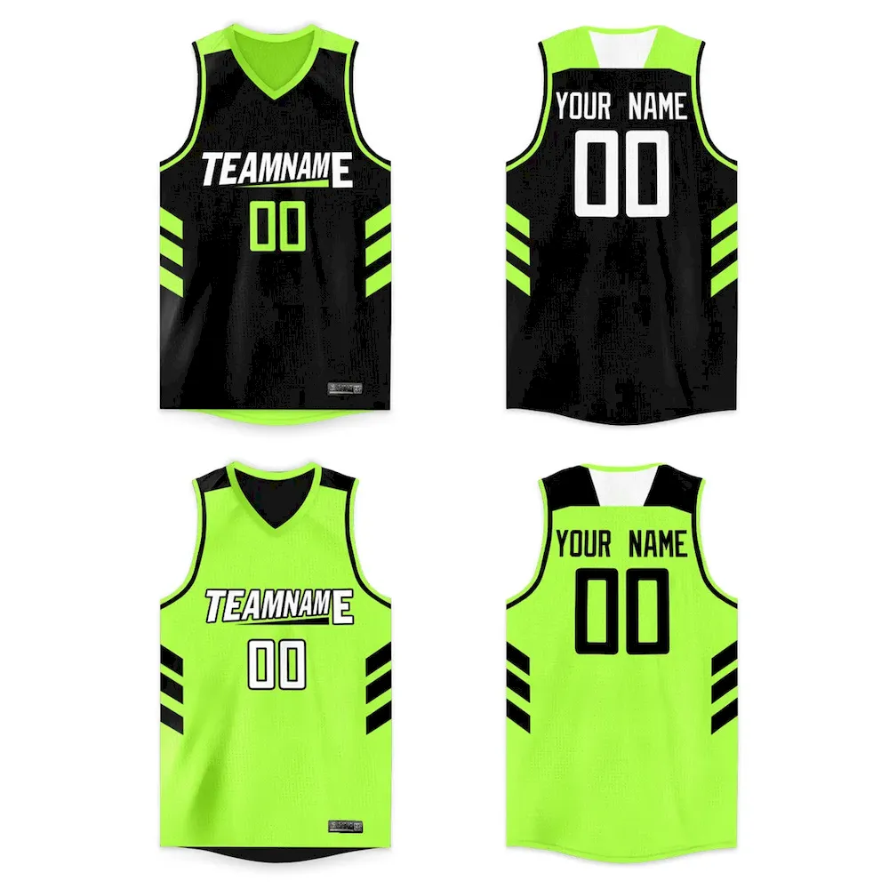 Custom Neon Green Black Double Side Tops Basketball Jersey
