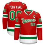 Custom Red Kelly Green-White Classic Style Hockey Jersey