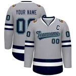 Custom Gray Navy Gray-Aqua Classic Style Hockey Jersey