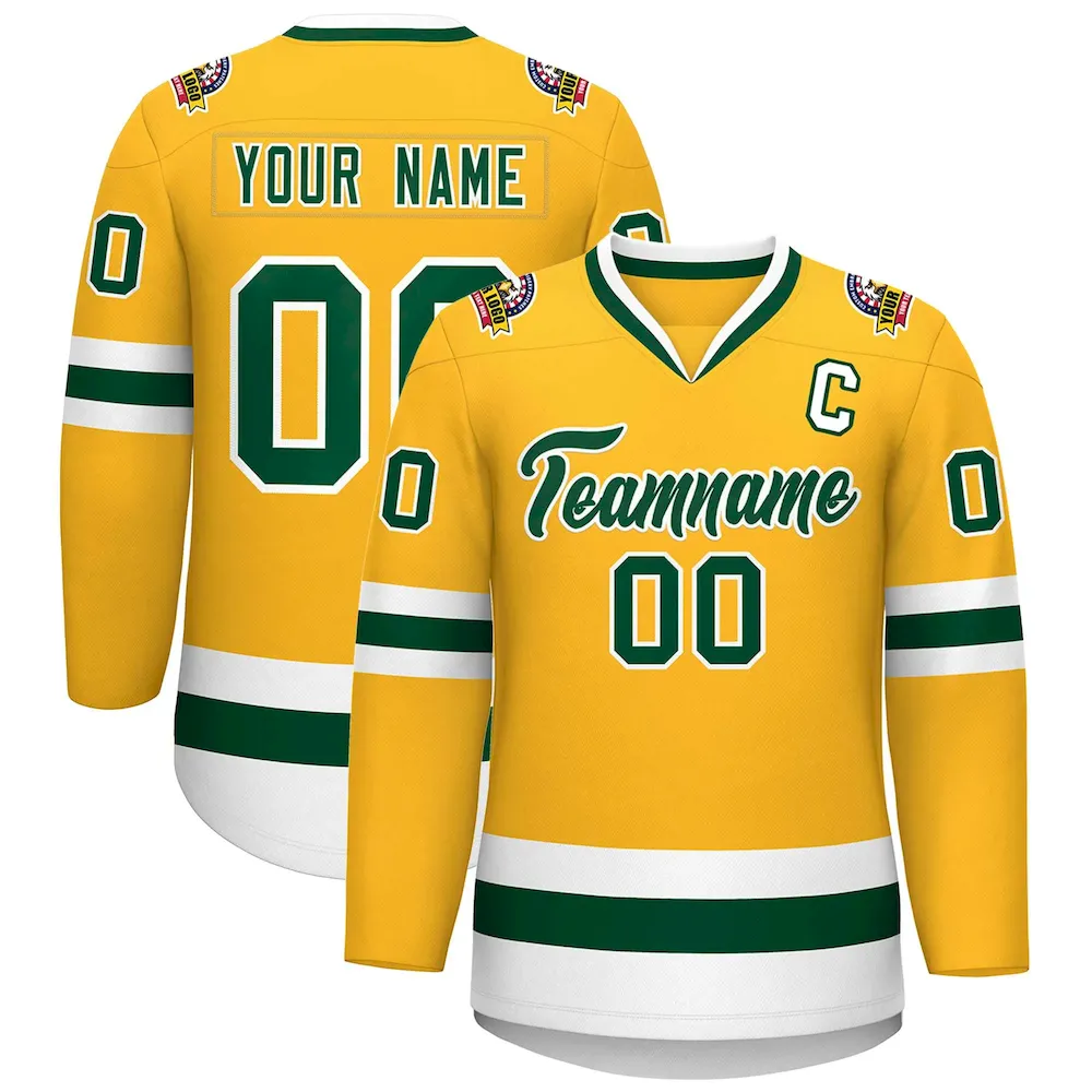 Custom Gold White-Royal Classic Style Hockey Jersey